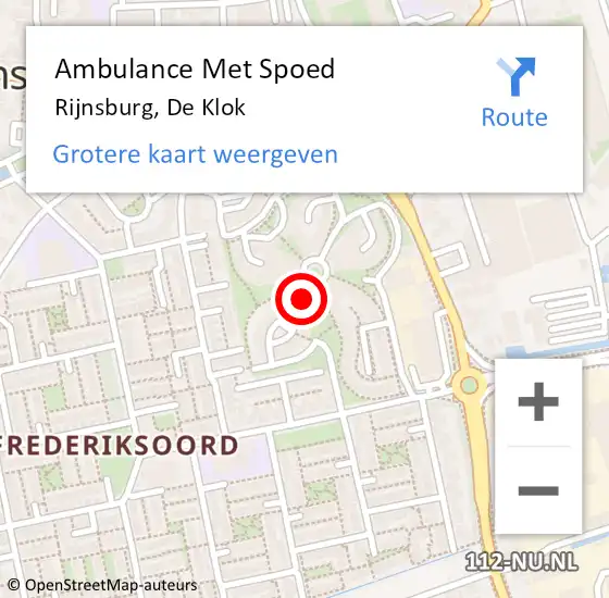 Locatie op kaart van de 112 melding: Ambulance Met Spoed Naar Rijnsburg, De Klok op 9 februari 2024 22:12