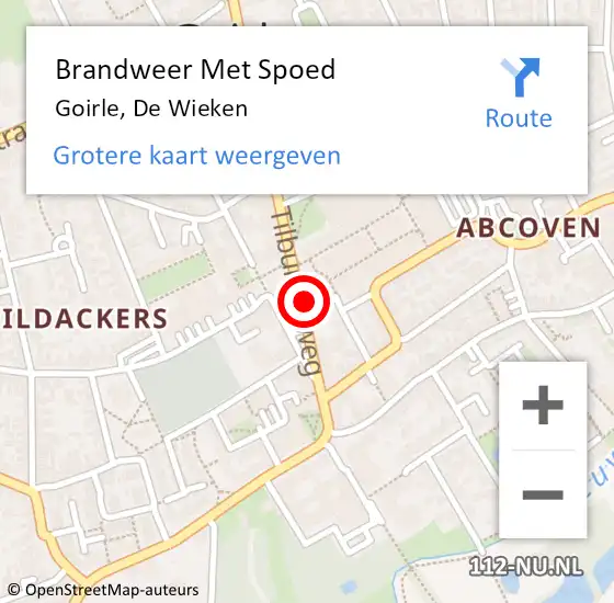 Locatie op kaart van de 112 melding: Brandweer Met Spoed Naar Goirle, De Wieken op 9 februari 2024 22:24