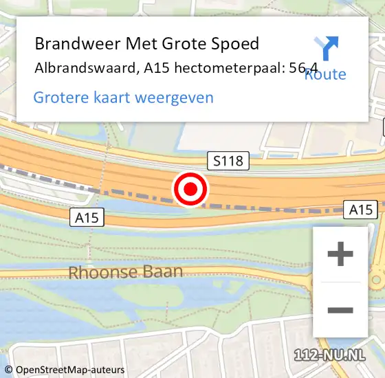 Locatie op kaart van de 112 melding: Brandweer Met Grote Spoed Naar Albrandswaard, A15 hectometerpaal: 56,4 op 9 februari 2024 22:48