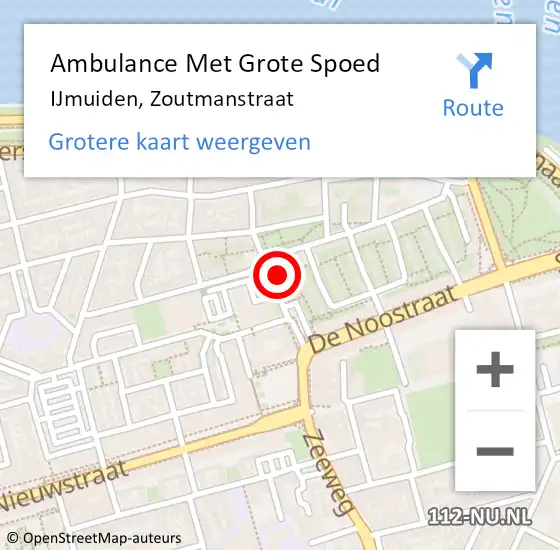 Locatie op kaart van de 112 melding: Ambulance Met Grote Spoed Naar IJmuiden, Zoutmanstraat op 9 februari 2024 23:07