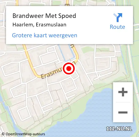 Locatie op kaart van de 112 melding: Brandweer Met Spoed Naar Haarlem, Erasmuslaan op 9 februari 2024 23:14