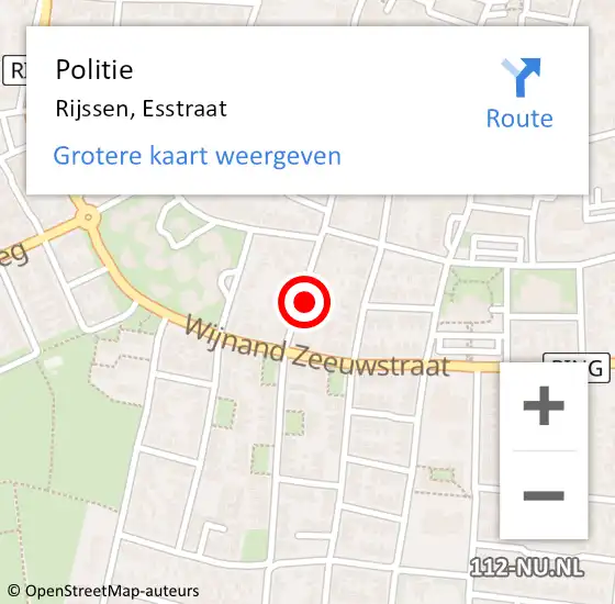 Locatie op kaart van de 112 melding: Politie Rijssen, Esstraat op 10 februari 2024 00:02