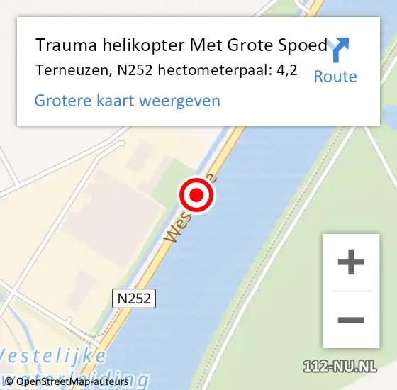 Locatie op kaart van de 112 melding: Trauma helikopter Met Grote Spoed Naar Terneuzen, N252 hectometerpaal: 4,2 op 10 februari 2024 01:05