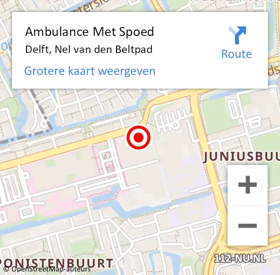 Locatie op kaart van de 112 melding: Ambulance Met Spoed Naar Delft, Nel van den Beltpad op 10 februari 2024 02:45