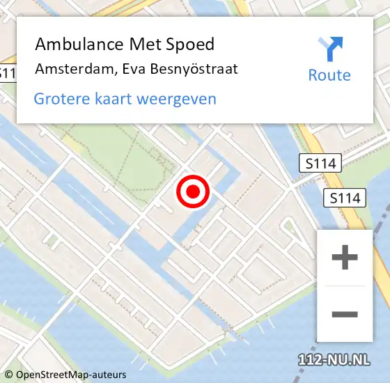 Locatie op kaart van de 112 melding: Ambulance Met Spoed Naar Amsterdam, Eva Besnyöstraat op 10 februari 2024 03:46