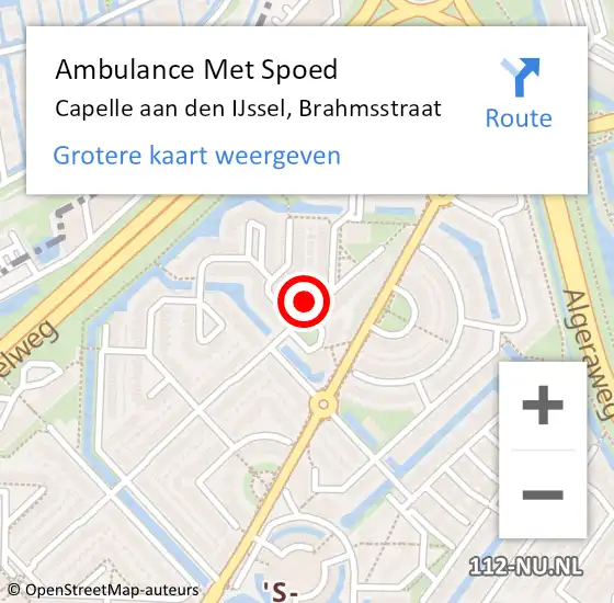 Locatie op kaart van de 112 melding: Ambulance Met Spoed Naar Capelle aan den IJssel, Brahmsstraat op 10 februari 2024 04:26