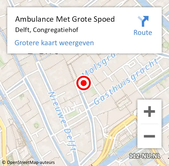 Locatie op kaart van de 112 melding: Ambulance Met Grote Spoed Naar Delft, Congregatiehof op 10 februari 2024 04:40