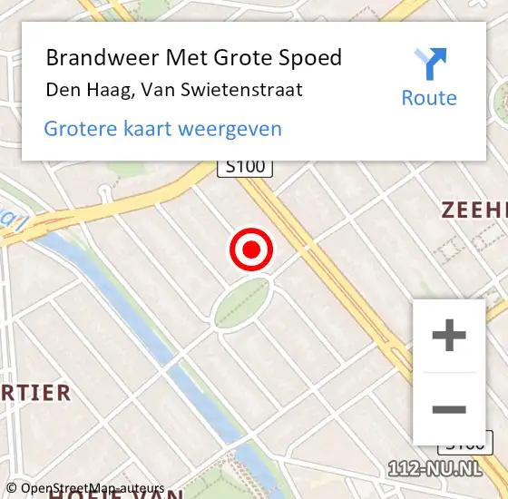 Locatie op kaart van de 112 melding: Brandweer Met Grote Spoed Naar Den Haag, Van Swietenstraat op 10 februari 2024 05:09