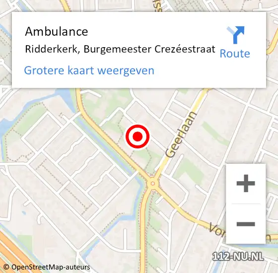 Locatie op kaart van de 112 melding: Ambulance Ridderkerk, Burgemeester Crezéestraat op 10 februari 2024 05:32