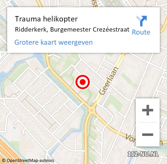 Locatie op kaart van de 112 melding: Trauma helikopter Ridderkerk, Burgemeester Crezéestraat op 10 februari 2024 05:36