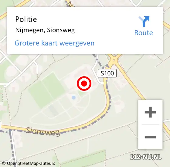 Locatie op kaart van de 112 melding: Politie Nijmegen, Sionsweg op 10 februari 2024 06:42