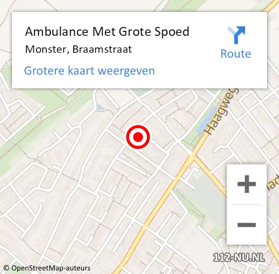 Locatie op kaart van de 112 melding: Ambulance Met Grote Spoed Naar Monster, Braamstraat op 10 februari 2024 07:01