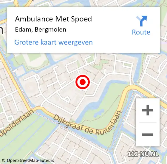 Locatie op kaart van de 112 melding: Ambulance Met Spoed Naar Edam, Bergmolen op 10 februari 2024 07:54