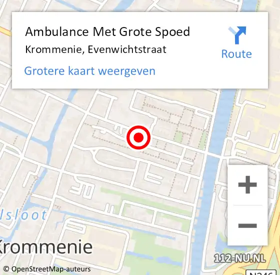 Locatie op kaart van de 112 melding: Ambulance Met Grote Spoed Naar Krommenie, Evenwichtstraat op 10 februari 2024 07:55
