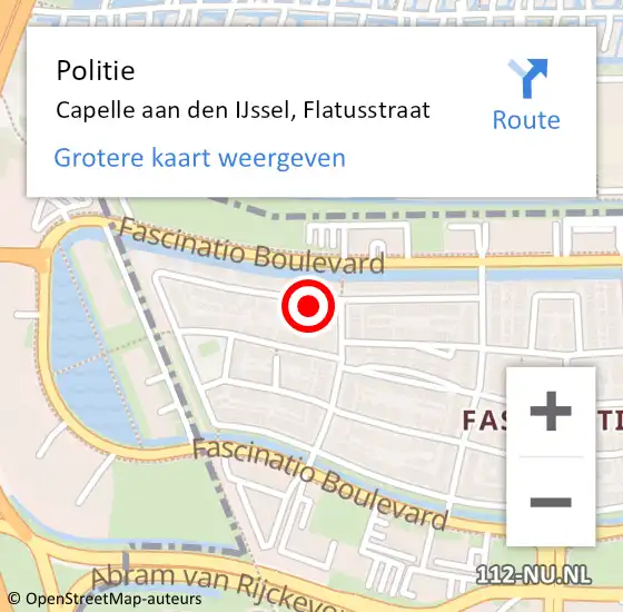 Locatie op kaart van de 112 melding: Politie Capelle aan den IJssel, Flatusstraat op 10 februari 2024 08:13
