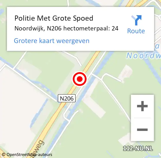 Locatie op kaart van de 112 melding: Politie Met Grote Spoed Naar Noordwijk, N206 hectometerpaal: 24 op 10 februari 2024 08:17