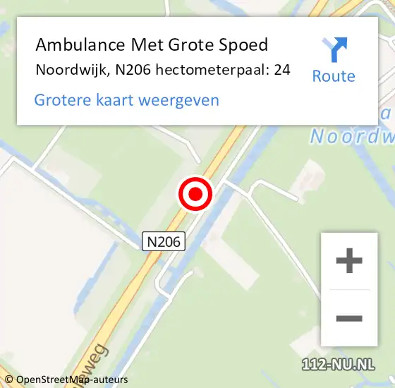 Locatie op kaart van de 112 melding: Ambulance Met Grote Spoed Naar Noordwijk, N206 hectometerpaal: 24 op 10 februari 2024 08:18