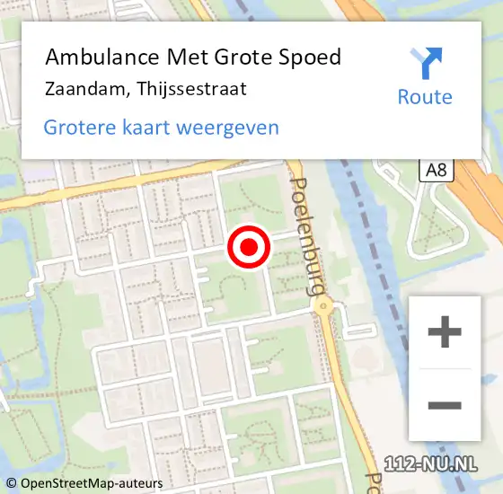 Locatie op kaart van de 112 melding: Ambulance Met Grote Spoed Naar Zaandam, Thijssestraat op 10 februari 2024 08:21