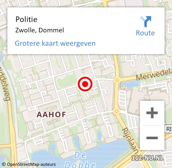 Locatie op kaart van de 112 melding: Politie Zwolle, Dommel op 10 februari 2024 08:34