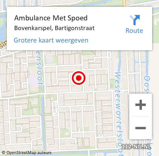 Locatie op kaart van de 112 melding: Ambulance Met Spoed Naar Bovenkarspel, Bartigonstraat op 10 februari 2024 08:46