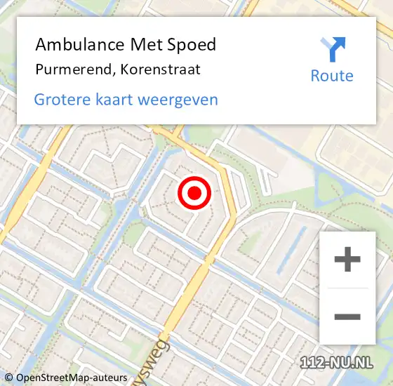 Locatie op kaart van de 112 melding: Ambulance Met Spoed Naar Purmerend, Korenstraat op 10 februari 2024 09:00