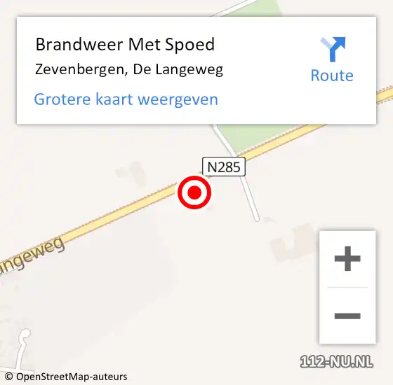 Locatie op kaart van de 112 melding: Brandweer Met Spoed Naar Zevenbergen, De Langeweg op 10 februari 2024 09:12