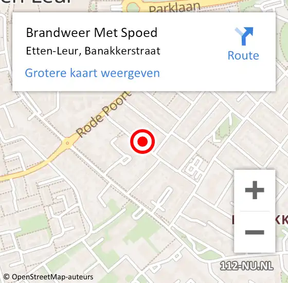 Locatie op kaart van de 112 melding: Brandweer Met Spoed Naar Etten-Leur, Banakkerstraat op 10 februari 2024 09:13