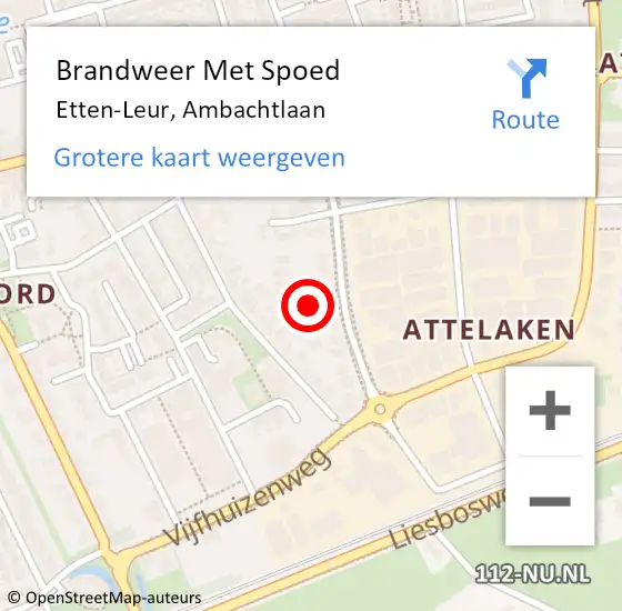 Locatie op kaart van de 112 melding: Brandweer Met Spoed Naar Etten-Leur, Ambachtlaan op 10 februari 2024 09:47