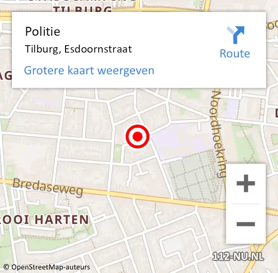 Locatie op kaart van de 112 melding: Politie Tilburg, Esdoornstraat op 10 februari 2024 09:56