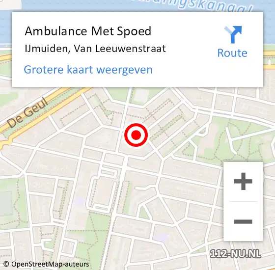 Locatie op kaart van de 112 melding: Ambulance Met Spoed Naar IJmuiden, Van Leeuwenstraat op 10 februari 2024 10:49