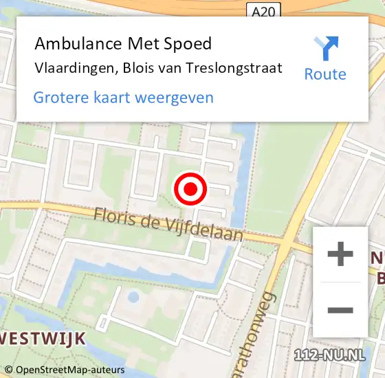 Locatie op kaart van de 112 melding: Ambulance Met Spoed Naar Vlaardingen, Blois van Treslongstraat op 10 februari 2024 11:08