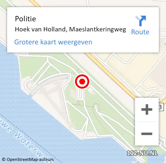 Locatie op kaart van de 112 melding: Politie Hoek van Holland, Maeslantkeringweg op 10 februari 2024 11:17