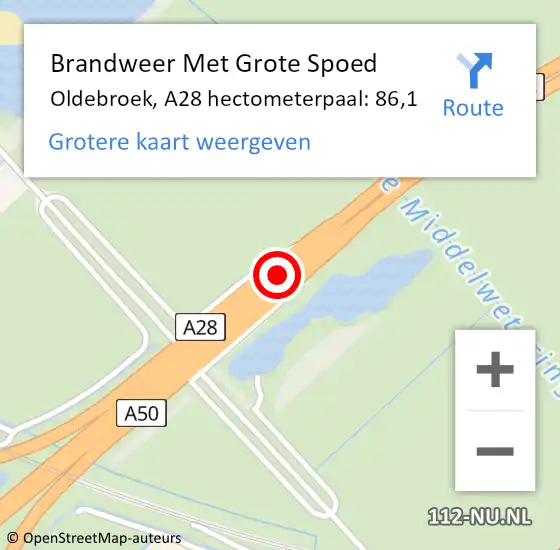 Locatie op kaart van de 112 melding: Brandweer Met Grote Spoed Naar Oldebroek, A28 hectometerpaal: 86,1 op 10 februari 2024 11:34