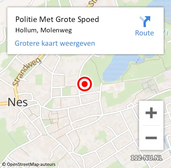 Locatie op kaart van de 112 melding: Politie Met Grote Spoed Naar Hollum, Molenweg op 10 februari 2024 11:37