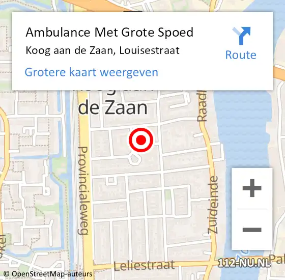 Locatie op kaart van de 112 melding: Ambulance Met Grote Spoed Naar Koog aan de Zaan, Louisestraat op 10 februari 2024 11:51