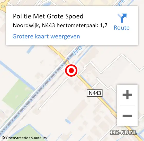 Locatie op kaart van de 112 melding: Politie Met Grote Spoed Naar Noordwijk, N443 hectometerpaal: 1,7 op 10 februari 2024 12:05