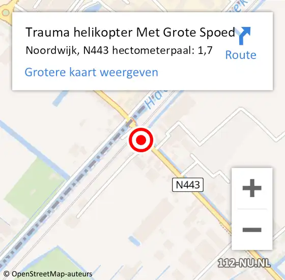Locatie op kaart van de 112 melding: Trauma helikopter Met Grote Spoed Naar Noordwijk, N443 hectometerpaal: 1,7 op 10 februari 2024 12:07