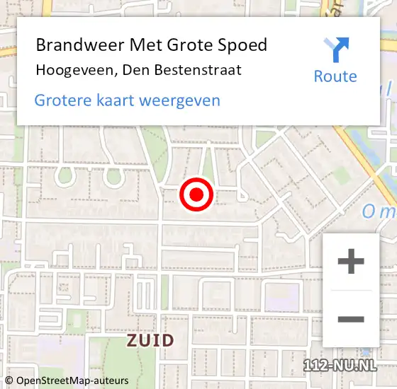 Locatie op kaart van de 112 melding: Brandweer Met Grote Spoed Naar Hoogeveen, Den Bestenstraat op 10 februari 2024 12:11