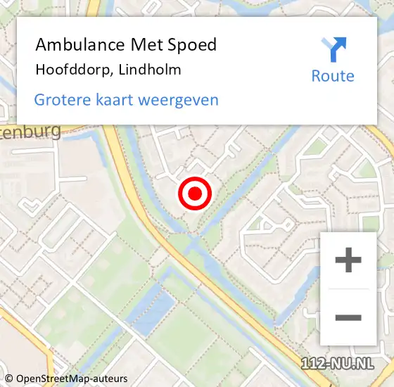 Locatie op kaart van de 112 melding: Ambulance Met Spoed Naar Hoofddorp, Lindholm op 10 februari 2024 12:12