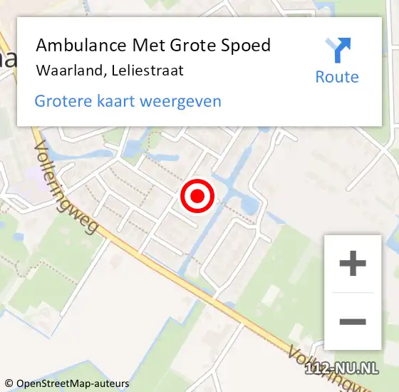 Locatie op kaart van de 112 melding: Ambulance Met Grote Spoed Naar Waarland, Leliestraat op 10 februari 2024 12:20