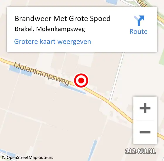 Locatie op kaart van de 112 melding: Brandweer Met Grote Spoed Naar Brakel, Molenkampsweg op 10 februari 2024 12:57