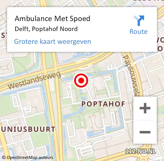 Locatie op kaart van de 112 melding: Ambulance Met Spoed Naar Delft, Poptahof Noord op 10 februari 2024 13:03