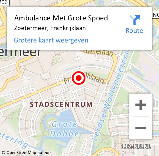 Locatie op kaart van de 112 melding: Ambulance Met Grote Spoed Naar Zoetermeer, Frankrijklaan op 10 februari 2024 13:04