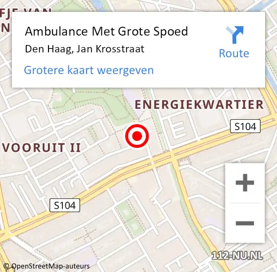 Locatie op kaart van de 112 melding: Ambulance Met Grote Spoed Naar Den Haag, Jan Krosstraat op 10 februari 2024 13:26