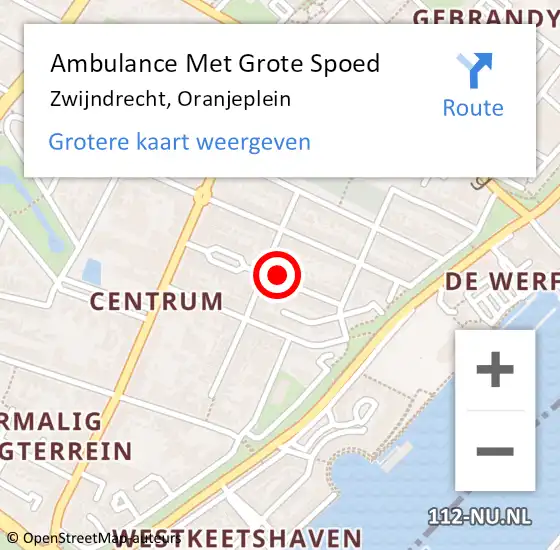 Locatie op kaart van de 112 melding: Ambulance Met Grote Spoed Naar Zwijndrecht, Oranjeplein op 10 februari 2024 13:29