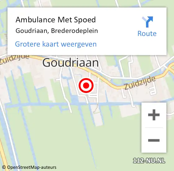 Locatie op kaart van de 112 melding: Ambulance Met Spoed Naar Goudriaan, Brederodeplein op 10 februari 2024 13:48