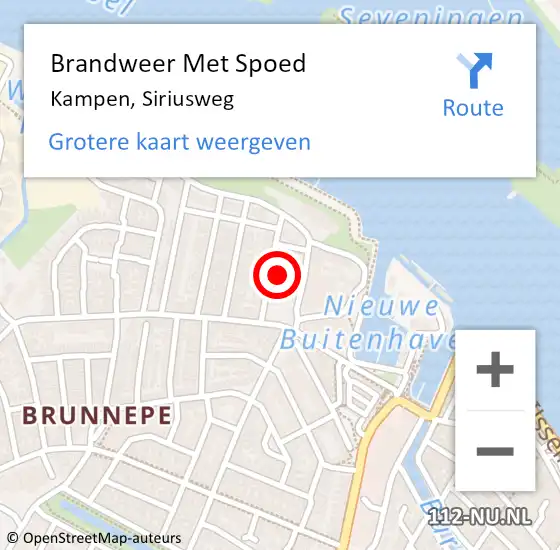 Locatie op kaart van de 112 melding: Brandweer Met Spoed Naar Kampen, Siriusweg op 10 februari 2024 13:53