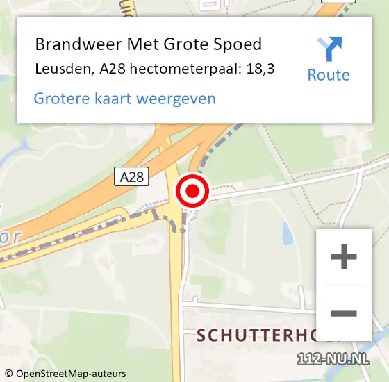 Locatie op kaart van de 112 melding: Brandweer Met Grote Spoed Naar Leusden, A28 hectometerpaal: 18,3 op 10 februari 2024 14:05