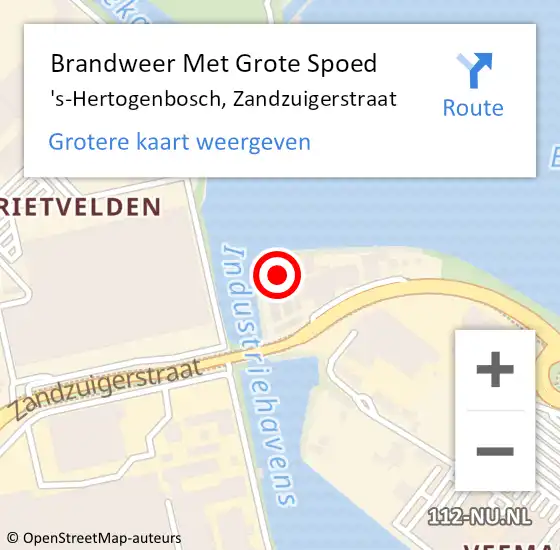 Locatie op kaart van de 112 melding: Brandweer Met Grote Spoed Naar 's-Hertogenbosch, Zandzuigerstraat op 10 februari 2024 14:18
