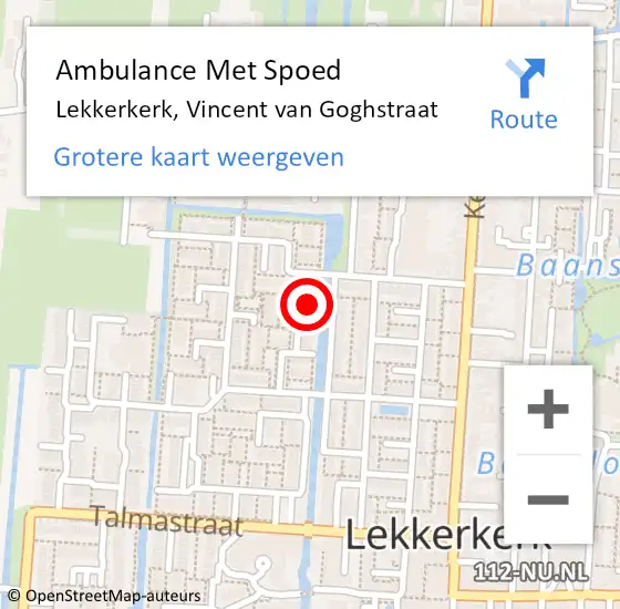 Locatie op kaart van de 112 melding: Ambulance Met Spoed Naar Lekkerkerk, Vincent van Goghstraat op 10 februari 2024 14:21